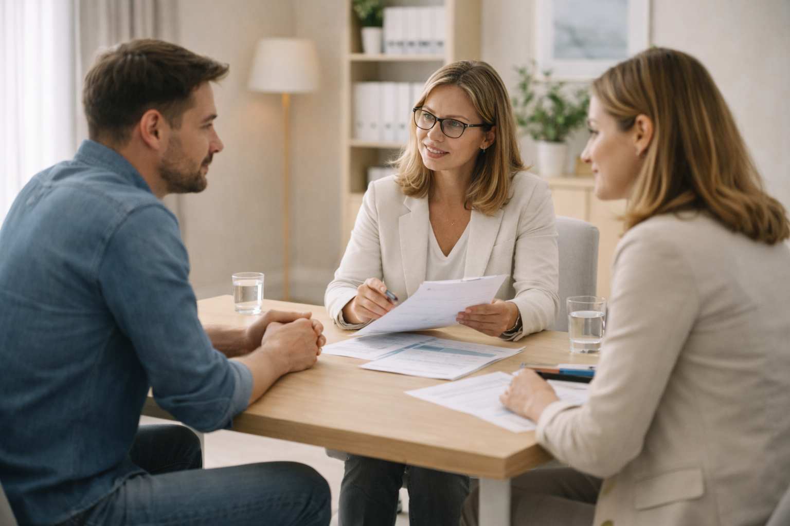 Mediation session with two people and a mediator